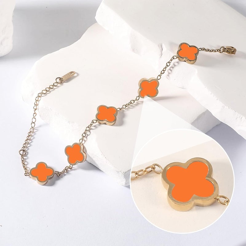 GRBeid double sided 18K Gold Plated Clover Bracelet for Women, Dupe Four Leaf Flower Lucky Chain Bangle, Cute Jewelry Gift for Her Mom Wife - Image 2